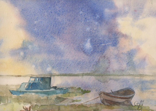 StoreGal/store/Watercolor/Landscape with boats.jpg